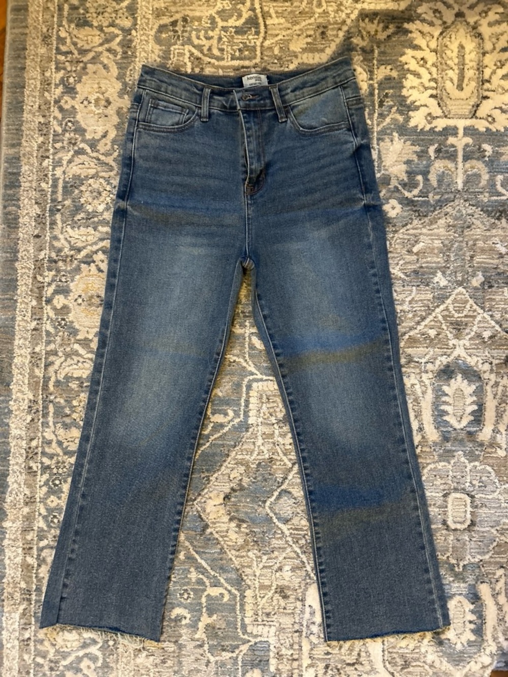 Kenzie Straight Leg Raw Hem Medium Wash Jeans - Blue